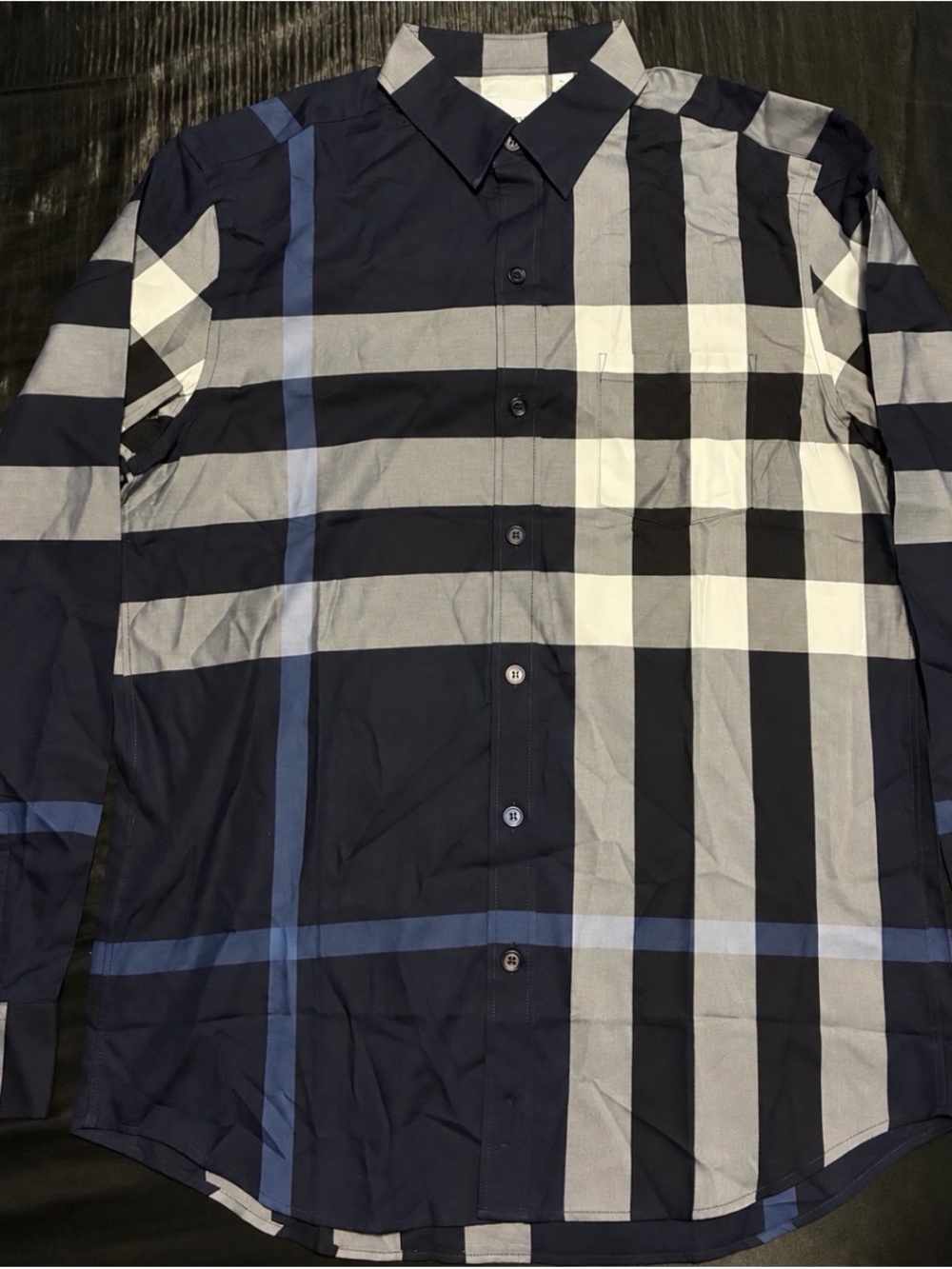 Burberry Navy, White & Gray Plaid Dress Shirt